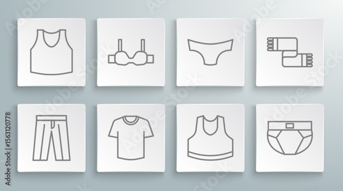 Set line Pants, Bra, T-shirt, Undershirt, Men underpants, Winter scarf and icon. Vector