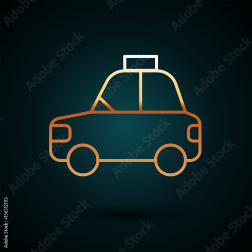 Gold line Pet car taxi icon isolated on dark blue background. Vector