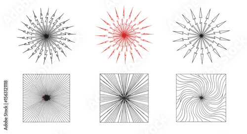 Abstract radial geometric patterns and explosions celebrating vibrant creative design and artistic expression