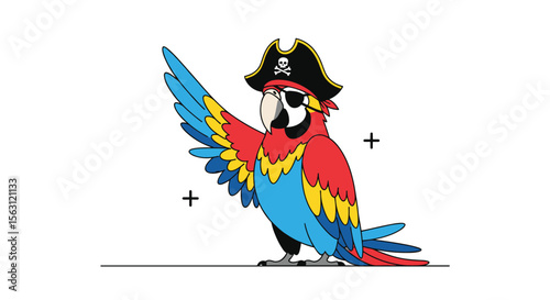 A lively colorful parrot dressed as a pirate ready for adventure and treasure hunts