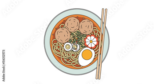 Delicious bowl of japanese ramen noodles with chopsticks and garnishes a savory and comforting meal