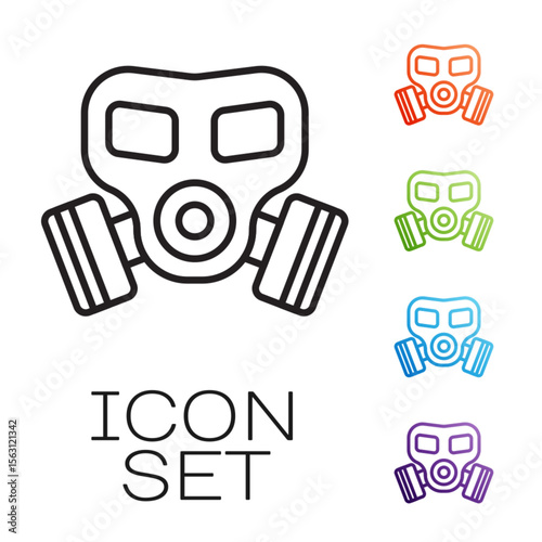 Black line Gas mask icon isolated on white background. Respirator sign. Set icons colorful. Vector