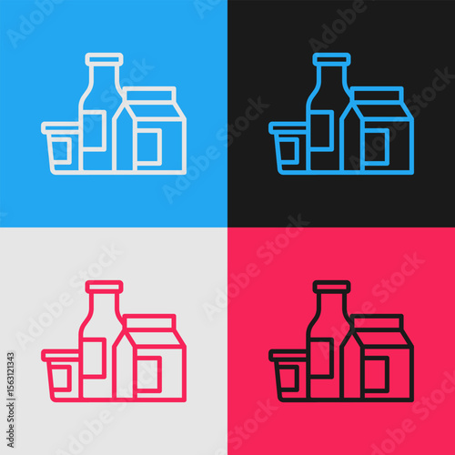 Pop art line Milk product icon isolated on color background. Vector