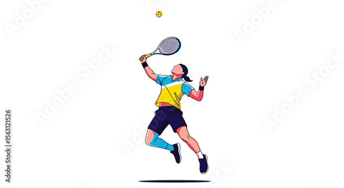An athlete executes a powerful tennis serve during an outdoor match