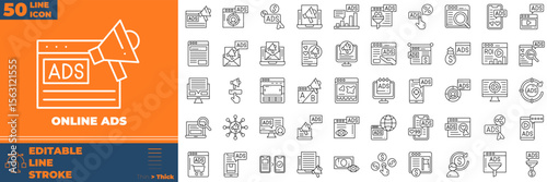 Online Ads Line Editable Icons set. Vector illustration in modern thin line style of online ads icons: ad, marketing, advertise, etc