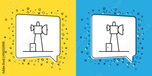 Set line Antenna icon isolated on yellow and blue background. Radio antenna wireless. Technology and network signal radio antenna. Vector