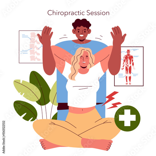 Chiropractic Session Vector Illustration with Relaxed Emotions