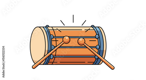 Percussion instrument drum with wooden drumsticks sound vibration artistic illustration
