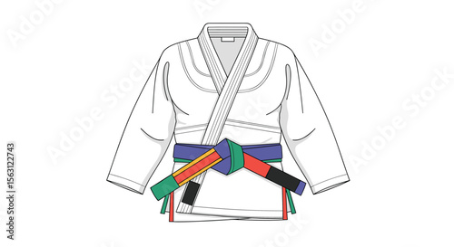 Martial arts uniform with graded belt illustrating progression and skill development