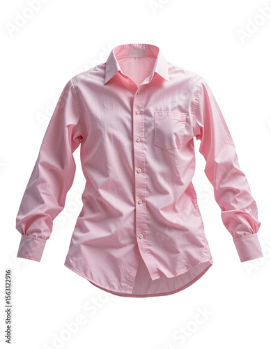 Pinkcotton shirt gracefully unfurled and floating in mid-air,white background