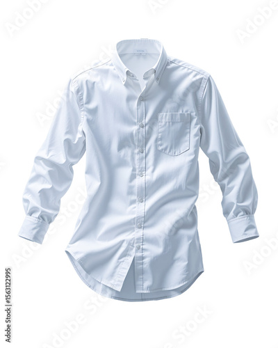 White cotton shirt gracefully unfurled and floating in mid-air,white background