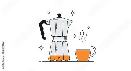 Enjoying a delicious cup of hot coffee prepared in a classic italian moka pot beverage