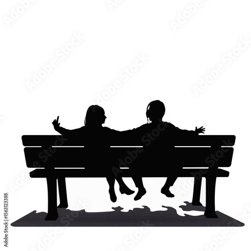 Playful children sharing headphones on park bench, connection and joy