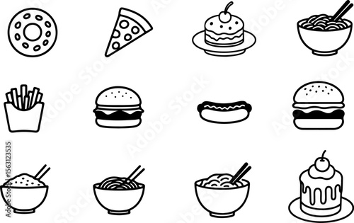 Delicious Food Icons  A Collection of Yummy Treats and Fast Food Graphics