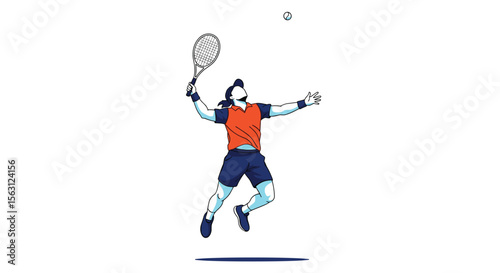 Capturing the dynamic power of a tennis player executing a perfect overhead serve in a moment of peak athletic performance