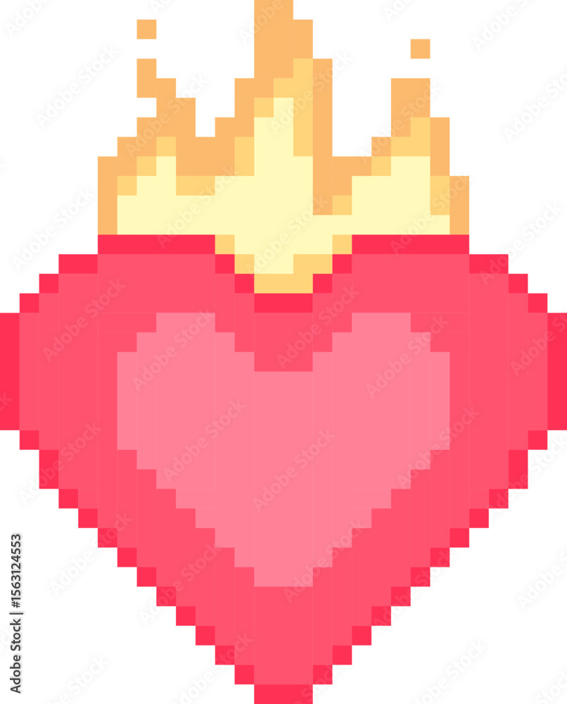 Fototapeta premium pixel illustration of a flaming heart