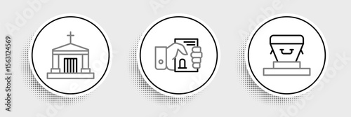 Set line Coffin, Old crypt and Death certificate hand icon. Vector