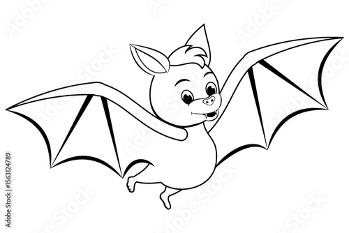 Cute bat. Halloween character. Vector coloring page.