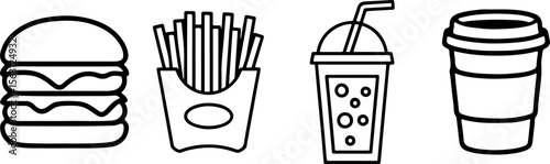 Fast Food Icons Delicious Burger, Crispy Fries, Soda, and Coffee
