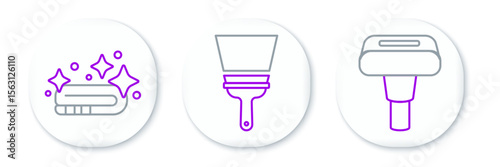 Set line Garment steamer, Towel stack and Rubber cleaner for windows icon. Vector