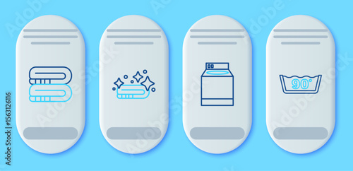 Set line Towel stack, Washer, and Temperature wash icon. Vector