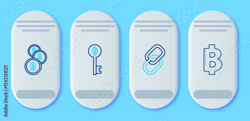 Set line Cryptocurrency Bitcoin key, Chain link, and icon. Vector