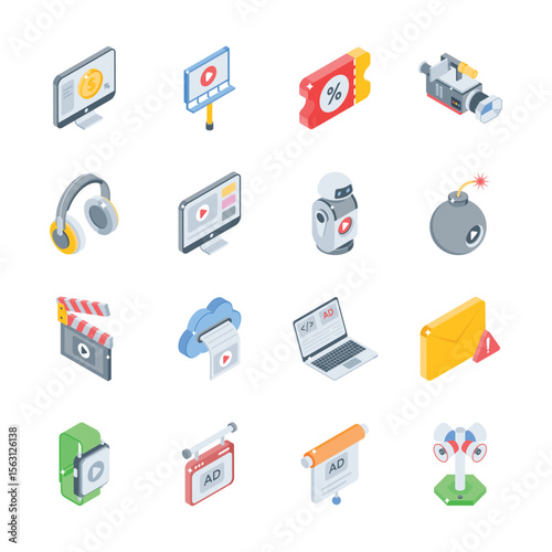 Download this modern set of digital promotions isometric style icons