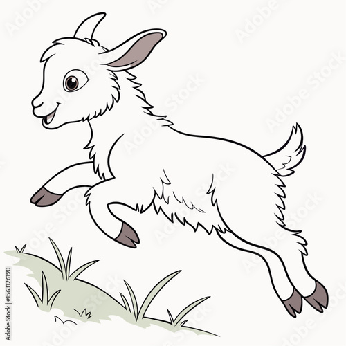 Jumping Baby Goat Vector – Fun Playful Farm Animal on White Background