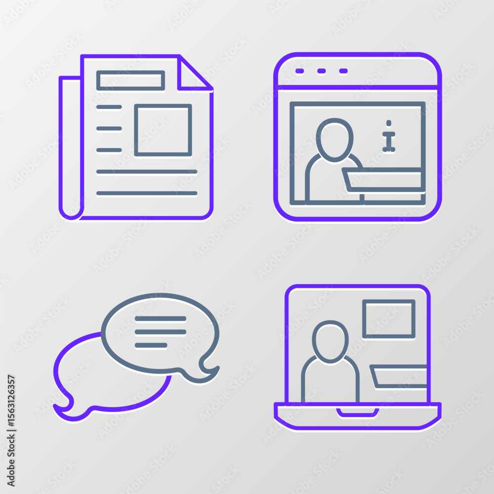 Εκτύπωση καμβά Set line World news, Speech bubble chat, Information and News icon