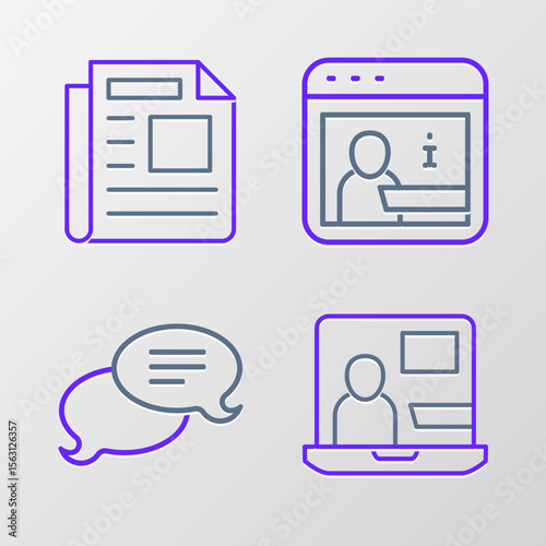 Set line World news, Speech bubble chat, Information and News icon. Vector