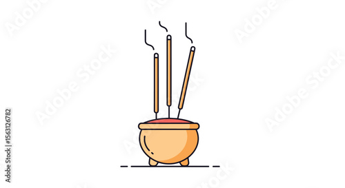 Aromatic incense sticks burning gently in a traditional pot releasing fragrant smoke during a spiritual ceremony