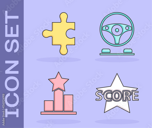 Set Star, Piece of puzzle, Star and Racing simulator cockpit icon. Vector