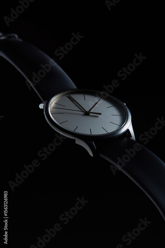 Elegant Minimalist Silver Watch Studio Shot against Black Background