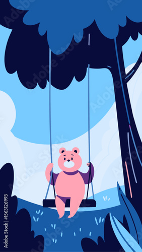 Bear on a swing - whimsical nature bliss