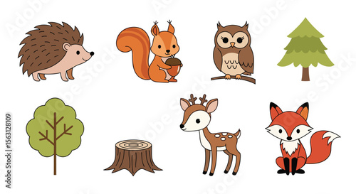 Charming woodland creatures and forest elements a delightful collection for nature lovers and childrens designs