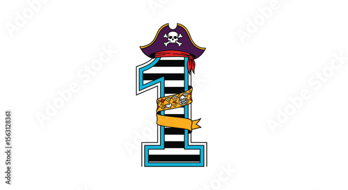 A fun pirate themed number one with skull and crossbones for a young child's birthday celebration