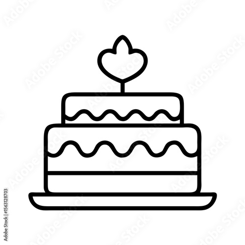 Minimalist outline of a two tier cake with heart shaped topper