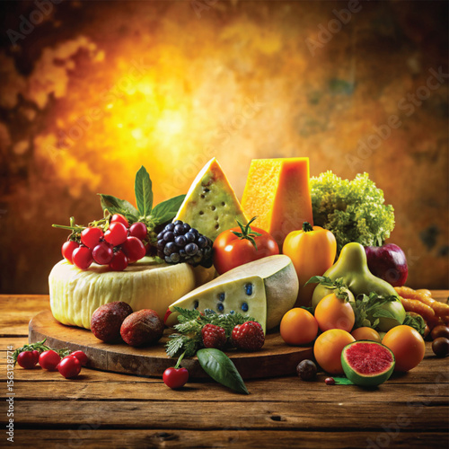 Freshly isolated fruits and vegetables in a basket still life