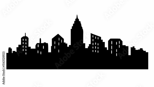 Silhouette of a city skyline with various buildings and skyscrapers against a white background view image