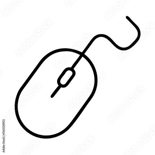 A minimalist line drawing of a wired computer mouse on white