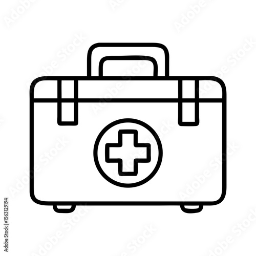First Aid Kit Illustration in Black and White Outline Style Drawing