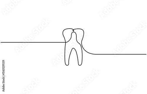 Teeth continuous one line drawing and simple isolated outline vector design, Tooth continuous one line drawing, Single line art tooth icon. Vector illustration