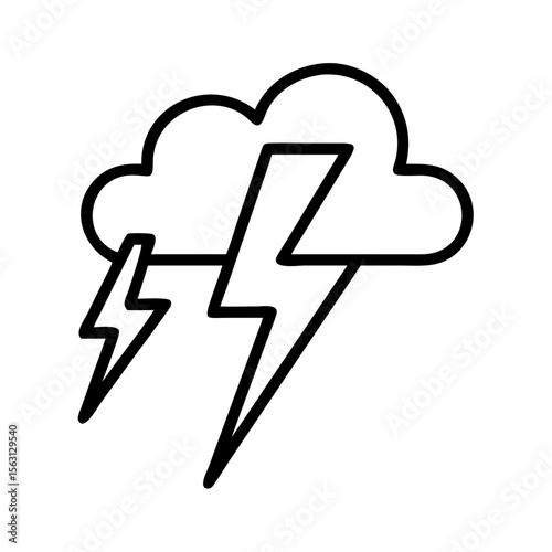 Minimalist weather icon showing a cloud with two lightning bolts striking