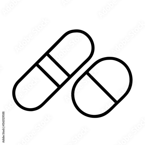 Outline of two pills including one capsule, representing medicine and health