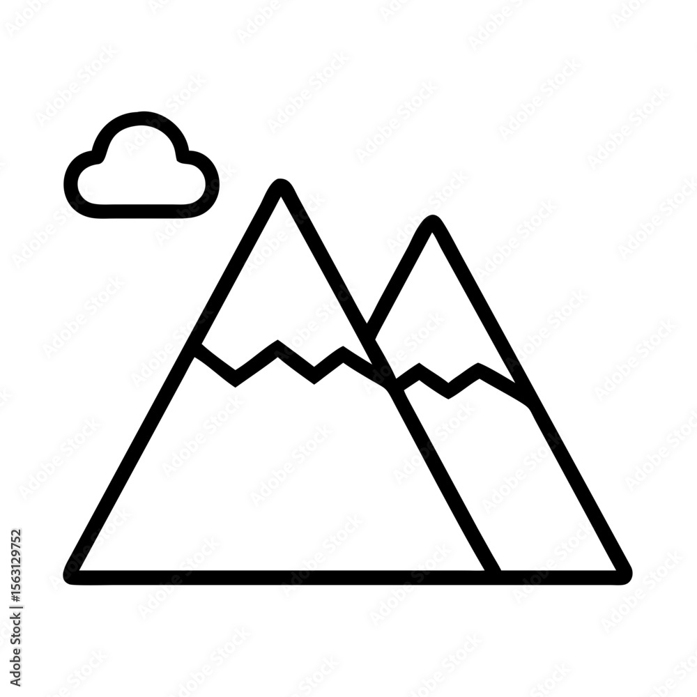 Simple line art illustration of majestic mountains with a single cloud Simple line art illustration of majestic mountains with a single cloud