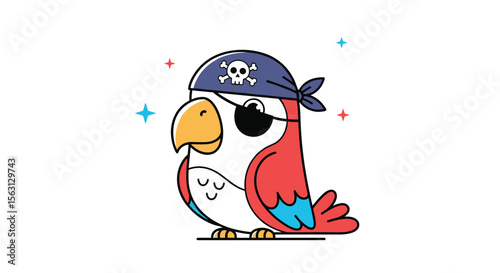 Adorable cartoon pirate parrot with an eye patch and bandana ready for an exciting treasure hunt adventure