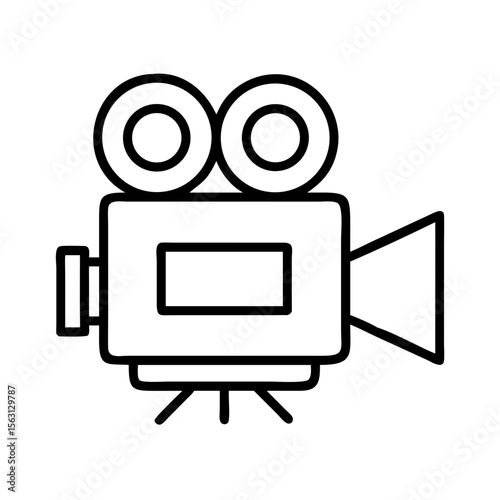 Line art illustration of a classic film camera, a visual representation of movies