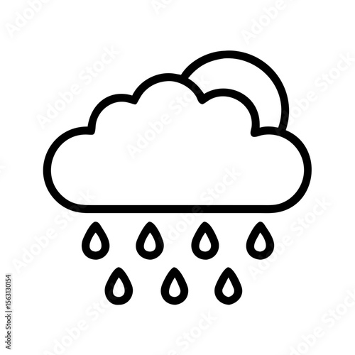 Minimalist weather icon depicting a rainy cloud with a partially visible sun