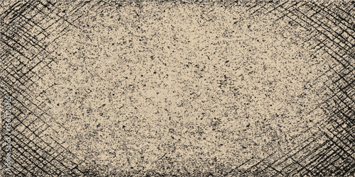 Close-up of old, rusty wire mesh against a rough, textured gray concrete wall, highlighting its grunge pattern and material design