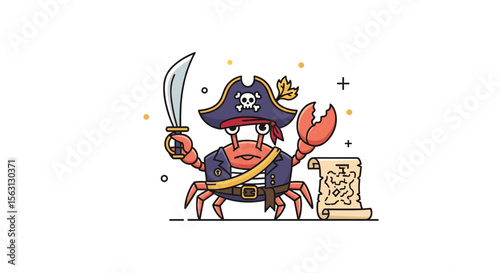 Adventurous pirate crab holding a cutlass and treasure map ready for a nautical voyage